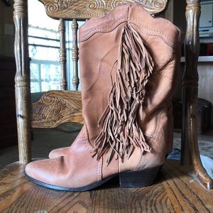Fringe Poppies Leather Cowgirl Boots